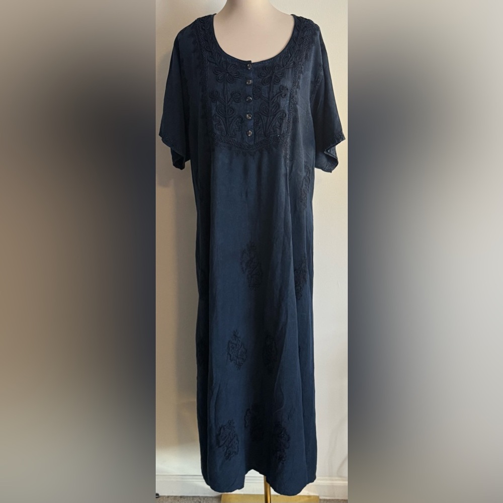 Elegant Navy Embroidered Maxi Dress